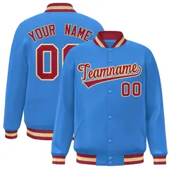 Powder Blue Crimson-Khaki Varsity Full-Snap Letterman Jacket 1