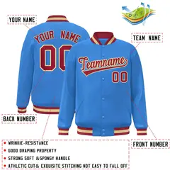 Powder Blue Crimson-Khaki Varsity Full-Snap Letterman Jacket 2