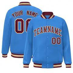 Powder Blue Crimson-Khaki Varsity Full-Snap Letterman Jacket 1