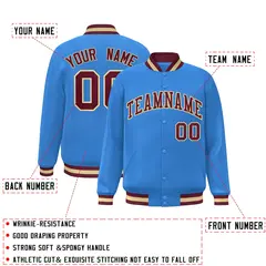 Powder Blue Crimson-Khaki Varsity Full-Snap Letterman Jacket 2