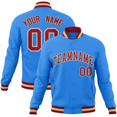 Powder Blue Crimson-Khaki Varsity Full-Snap Letterman Jacket