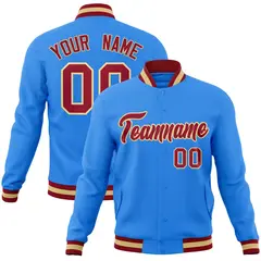 Powder Blue Crimson-Khaki Varsity Full-Snap Letterman Jacket