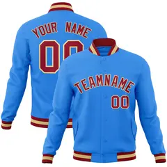 Powder Blue Crimson-Khaki Varsity Full-Snap Letterman Jacket 1