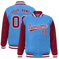 Powder Blue Crimson L Pattern Raglan Letterman Baseball Jacket 1