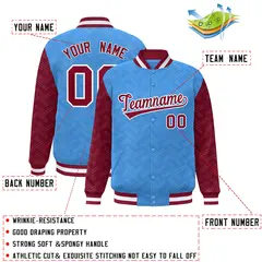 Powder Blue Crimson L Pattern Raglan Letterman Baseball Jacket 2
