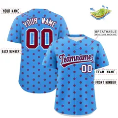 Powder Blue Crimson Polka Dot Graffiti Baseball Jersey 2