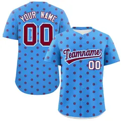 Powder Blue Crimson Polka Dot Graffiti Baseball Jersey 1