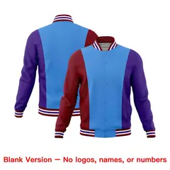 Powder Blue Crimson Purple Three Color Block Varsity Letterman Jacket 7