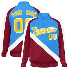 Powder Blue Crimson Raglan Full-Snap Letterman Baseball Jacket 1