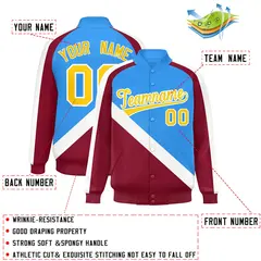 Powder Blue Crimson Raglan Full-Snap Letterman Baseball Jacket 2