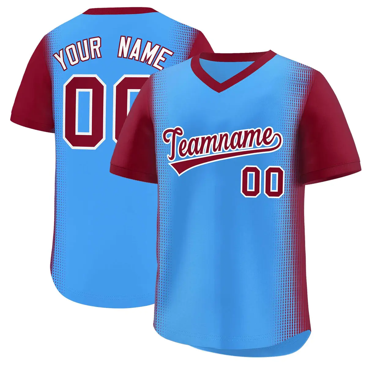 Powder Blue Crimson Raglan Pullover Baseball Jersey