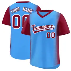 Powder Blue Crimson Raglan Pullover Baseball Jersey 1
