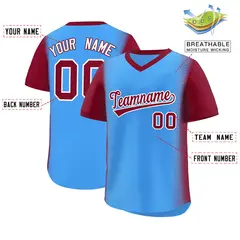 Powder Blue Crimson Raglan Pullover Baseball Jersey 2