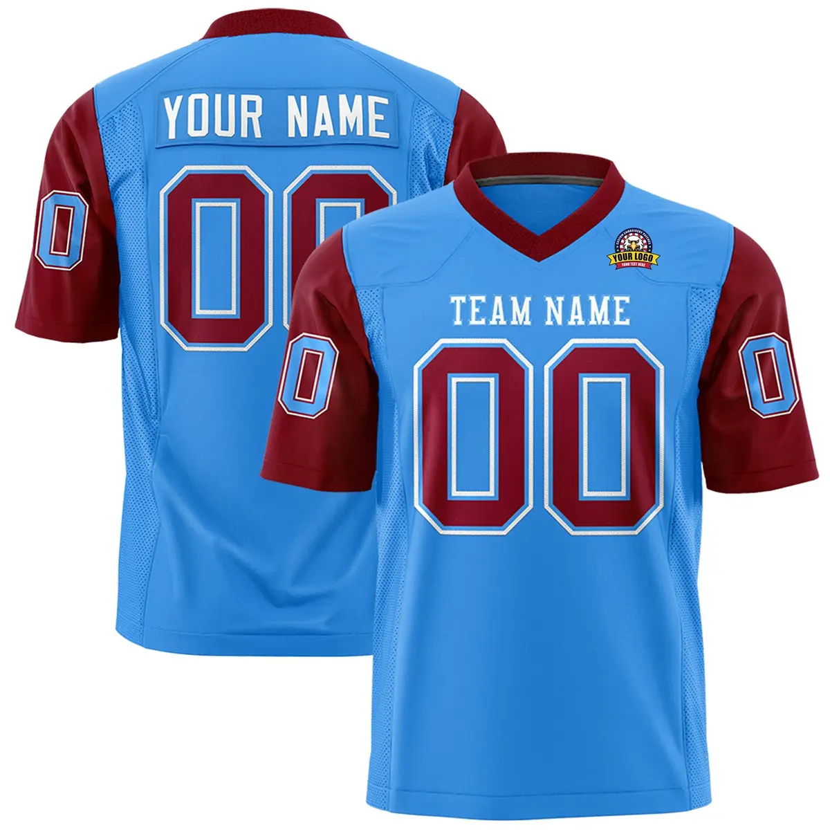 Powder Blue Crimson Raglan Sleeves Authentic Football Jersey