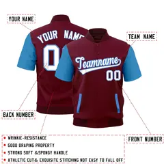 Powder Blue Crimson Short Sleeve Full-Snap Varsity Jacket 2