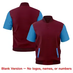 Powder Blue Crimson Short Sleeve Full-Snap Varsity Jacket 7