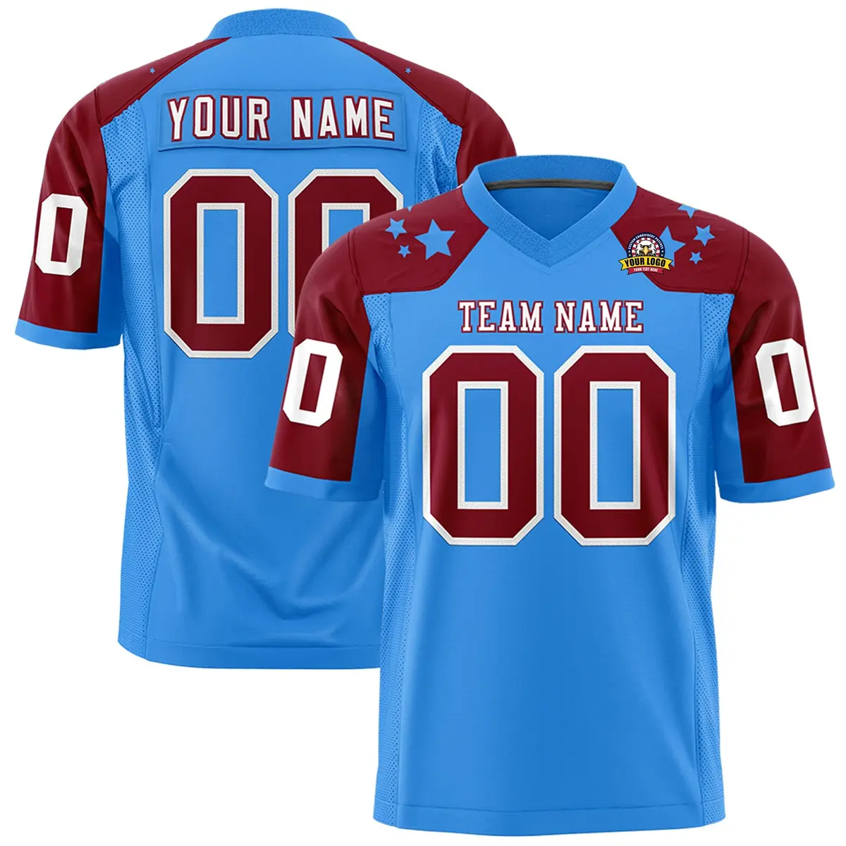 Powder Blue Crimson Shoulder Star Pattern Flag Football Jersey