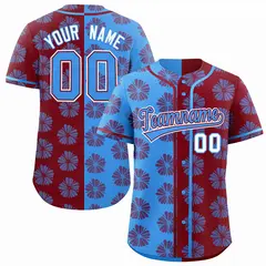 Powder Blue Crimson Split Flower Graffiti Baseball Jersey 1