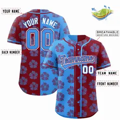 Powder Blue Crimson Split Flower Graffiti Baseball Jersey 2