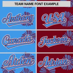 Powder Blue Crimson Split Flower Graffiti Baseball Jersey 3