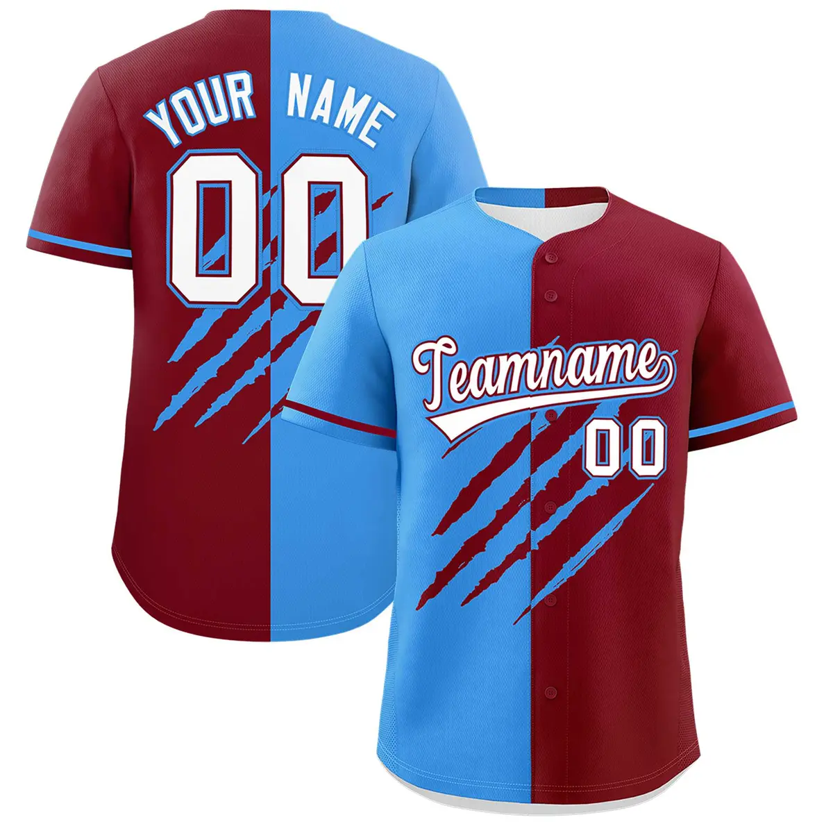 Powder Blue Crimson Split Tiger Claw Scratch Baseball Jersey