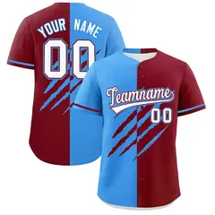 Powder Blue Crimson Split Tiger Claw Scratch Baseball Jersey 1