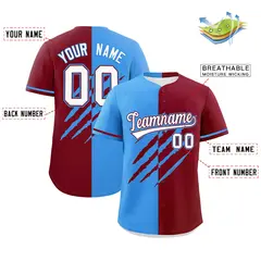 Powder Blue Crimson Split Tiger Claw Scratch Baseball Jersey 2