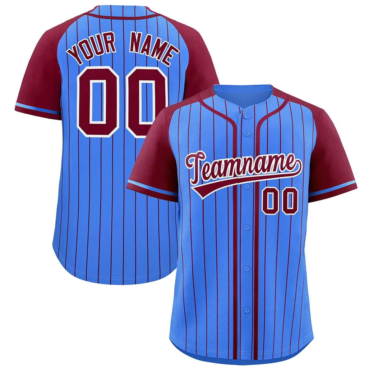 Powder Blue Crimson Stripe Raglan Baseball Jersey