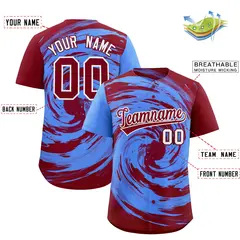 Powder Blue Crimson Swirl Graffiti Baseball Jersey 2