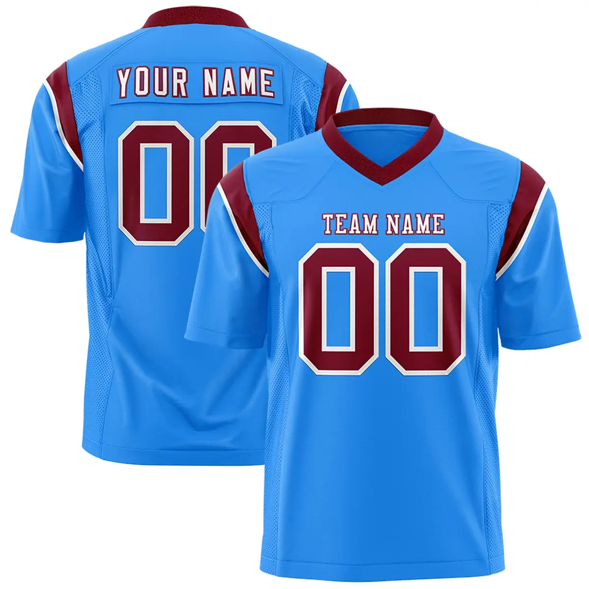 Powder Blue Crimson Two-Tone Shoulder Cut Flag Football Jersey