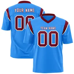 Powder Blue Crimson Two-Tone Shoulder Cut Flag Football Jersey 1