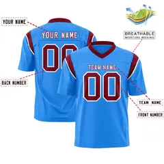 Powder Blue Crimson Two-Tone Shoulder Cut Flag Football Jersey 2