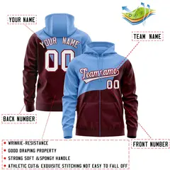 Powder Blue Crimson Wave Color Block Varsity Full-Zip Letterman Hoodie 4