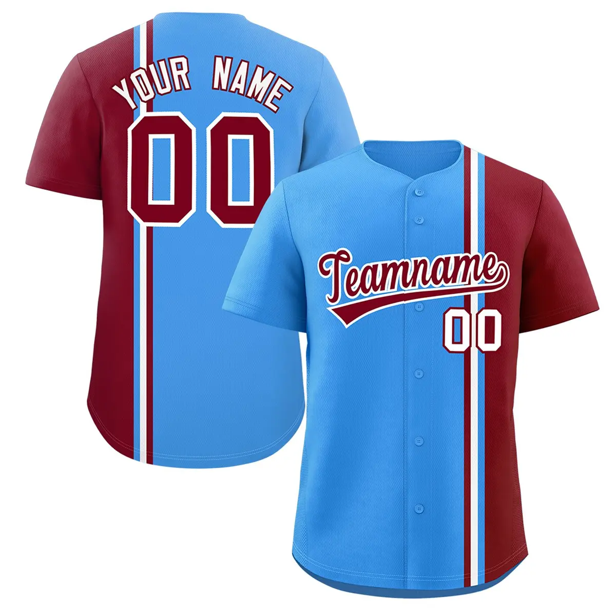 Powder Blue Crimson White Color Block Baseball Jersey