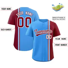 Powder Blue Crimson White Color Block Baseball Jersey 2