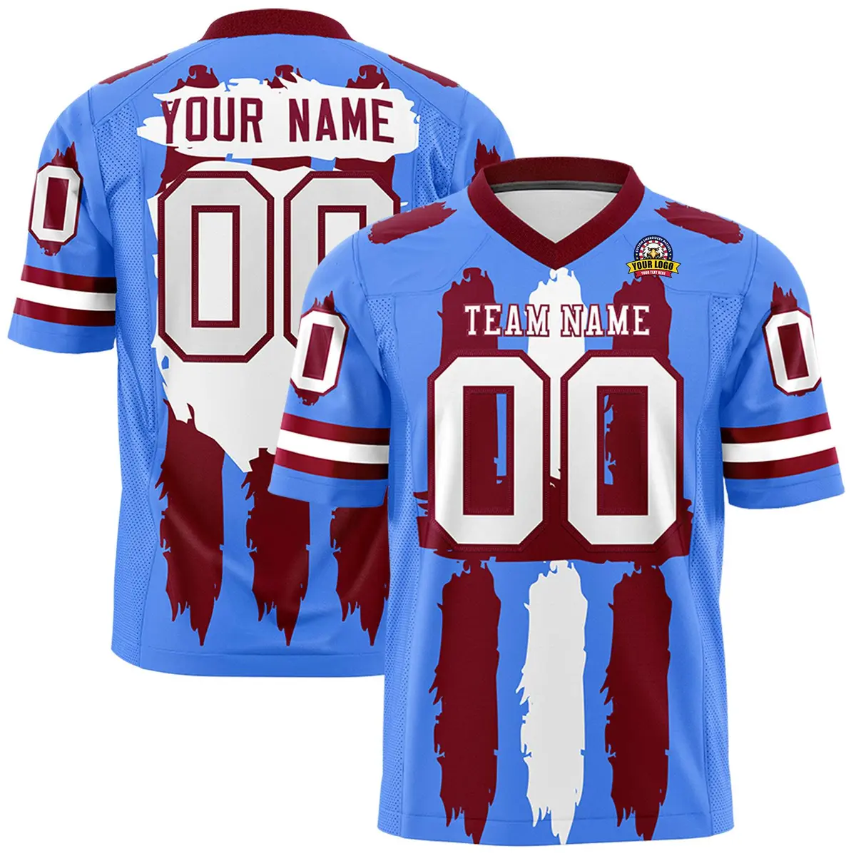Powder Blue Crimson White Graffiti Pattern Flag Football Jersey