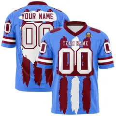 Powder Blue Crimson White Graffiti Pattern Flag Football Jersey