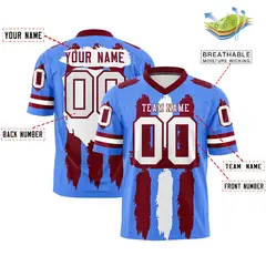 Powder Blue Crimson White Graffiti Pattern Flag Football Jersey 2