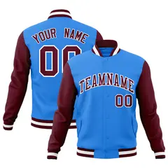 Powder Blue Crimson-White Raglan Varsity Full-Snap Letterman Jacket 1
