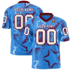 Powder Blue Crimson-White Star Graffiti Football Jersey