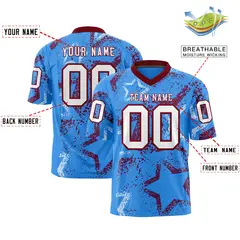 Powder Blue Crimson-White Star Graffiti Football Jersey 2