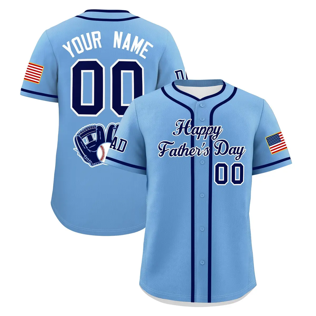 Powder Blue Dark Blue White Father's Day Baseball Jersey