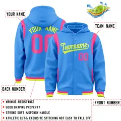 Powder Blue Fluorescent Green Varsity Letterman Color Block Hoodie Jacket 4