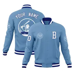 Powder Blue Full-Snap Varsity Letterman Baseball Jacket