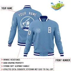 Powder Blue Full-Snap Varsity Letterman Baseball Jacket 4