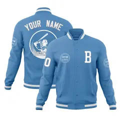 Powder Blue Full-Snap Varsity Letterman Baseball Jacket