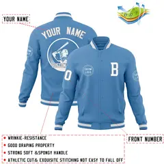 Powder Blue Full-Snap Varsity Letterman Baseball Jacket 4
