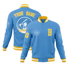 Powder Blue Full-Snap Varsity Letterman Baseball Jacket