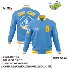 Powder Blue Full-Snap Varsity Letterman Baseball Jacket 4