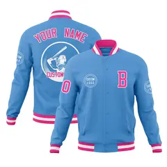 Powder Blue Full-Snap Varsity Letterman Baseball Jacket 1